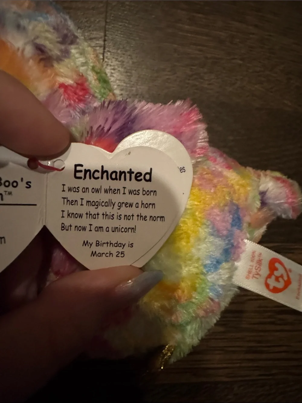 Ty Rainbow Plush Unicorn Owl with Gold Horn and Accents